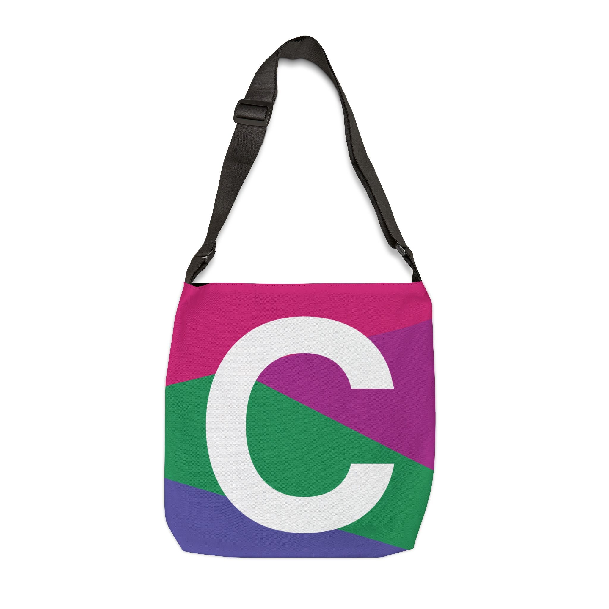 Initial Letter 'C' Colorblock Adjustable Tote Bag — Monogram Alphabet Shoulder Bag