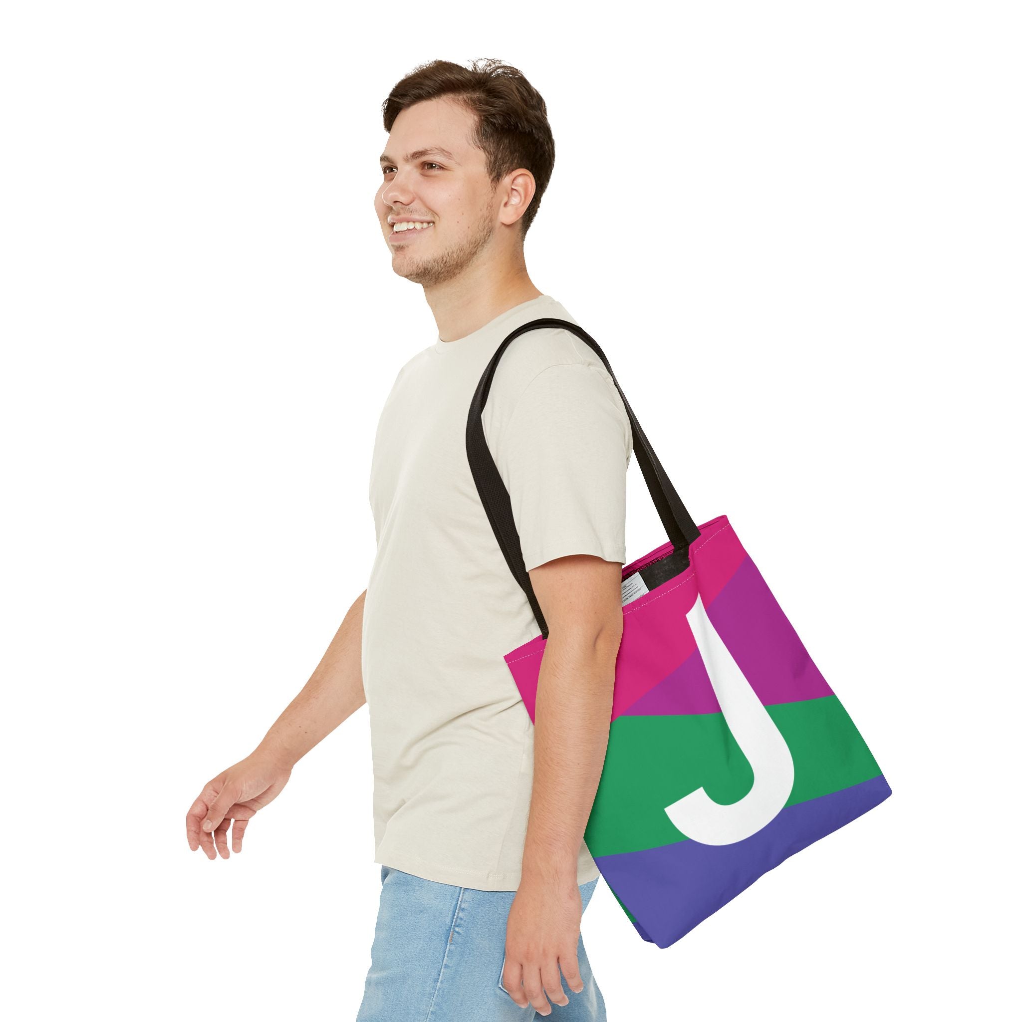 Monogram 'J' Colorblock Tote Bag — Personalized Initial J Shoulder Tote