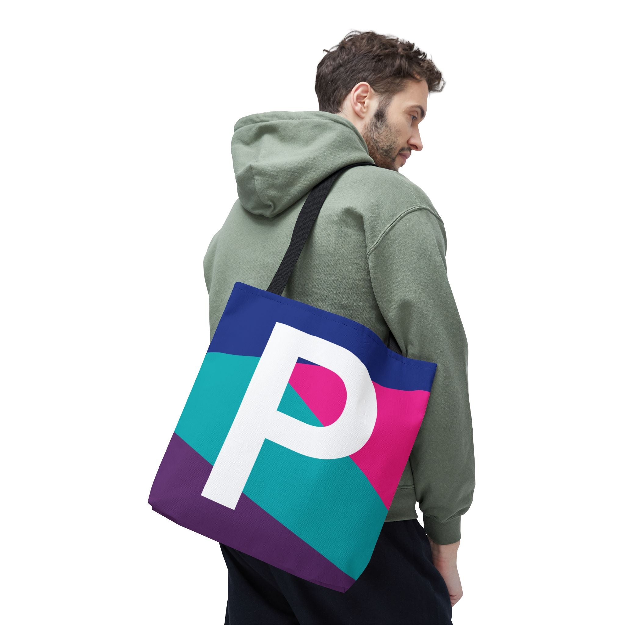 Monogram 'P' Colorblock Tote Bag — Personalized Initial P Shoulder Tote