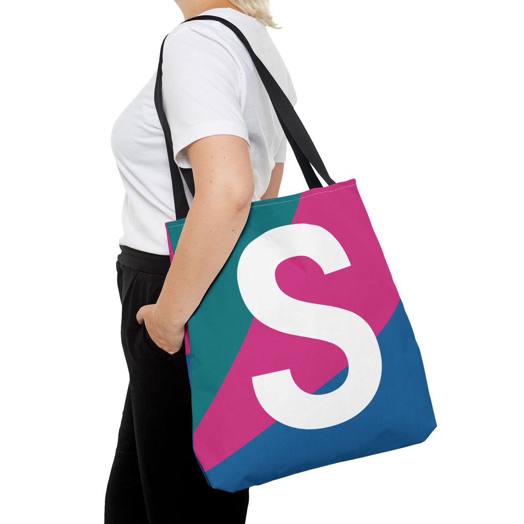 Monogram 'S' Colorblock Tote Bag — Personalized Initial S Shoulder Tote