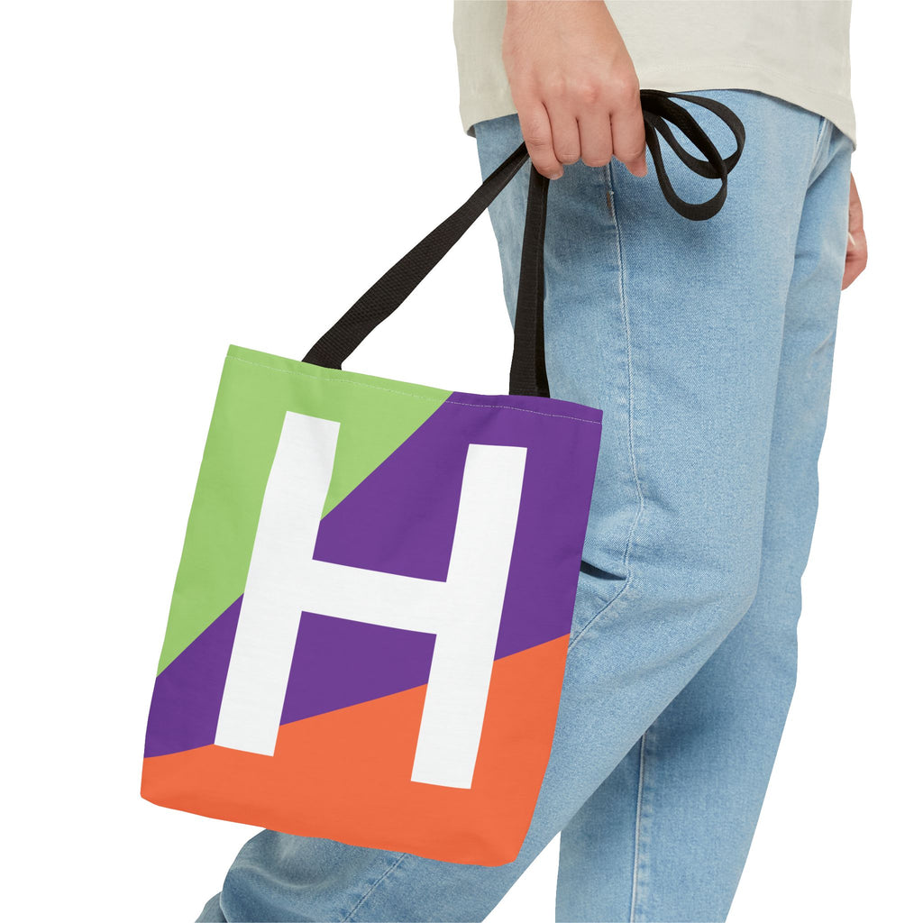 Monogram 'H' Colorblock Tote Bag — Personalized Initial H Shoulder Tote