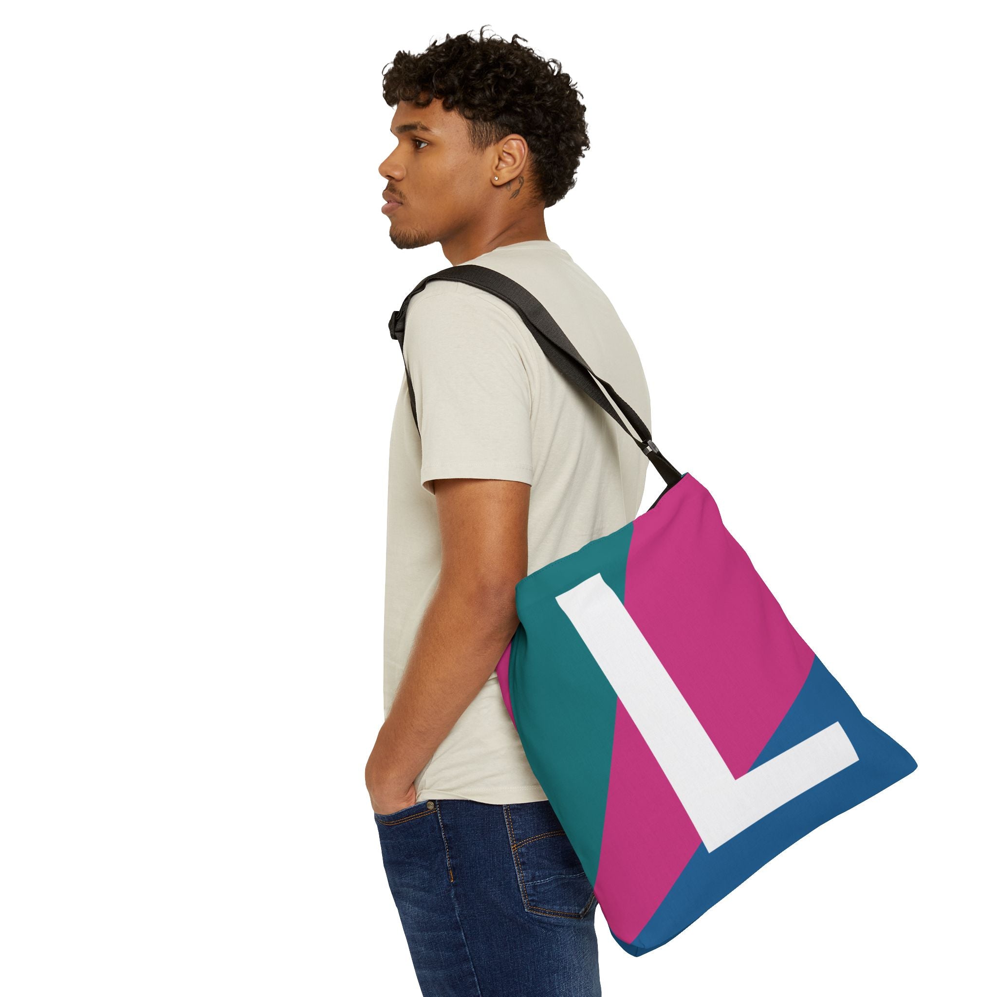 Initial Letter 'L' Colorblock Adjustable Tote Bag — Monogram Alphabet Shoulder Bag