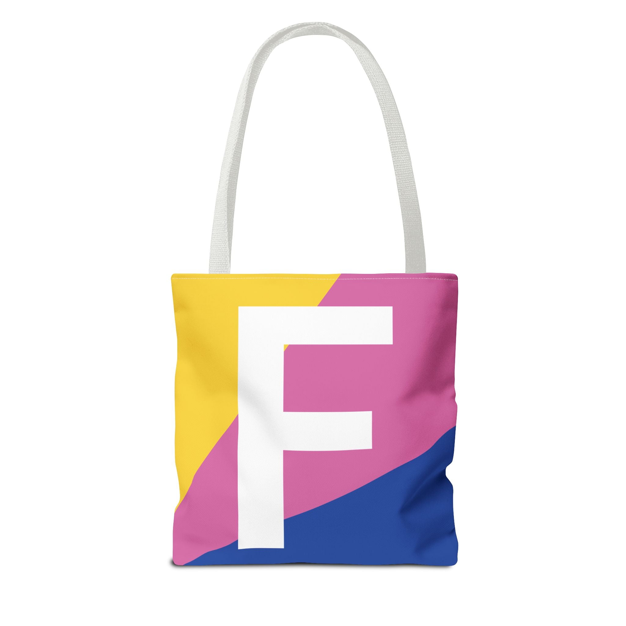 Monogram 'F' Colorblock Tote Bag — Personalized Initial F Shoulder Tote