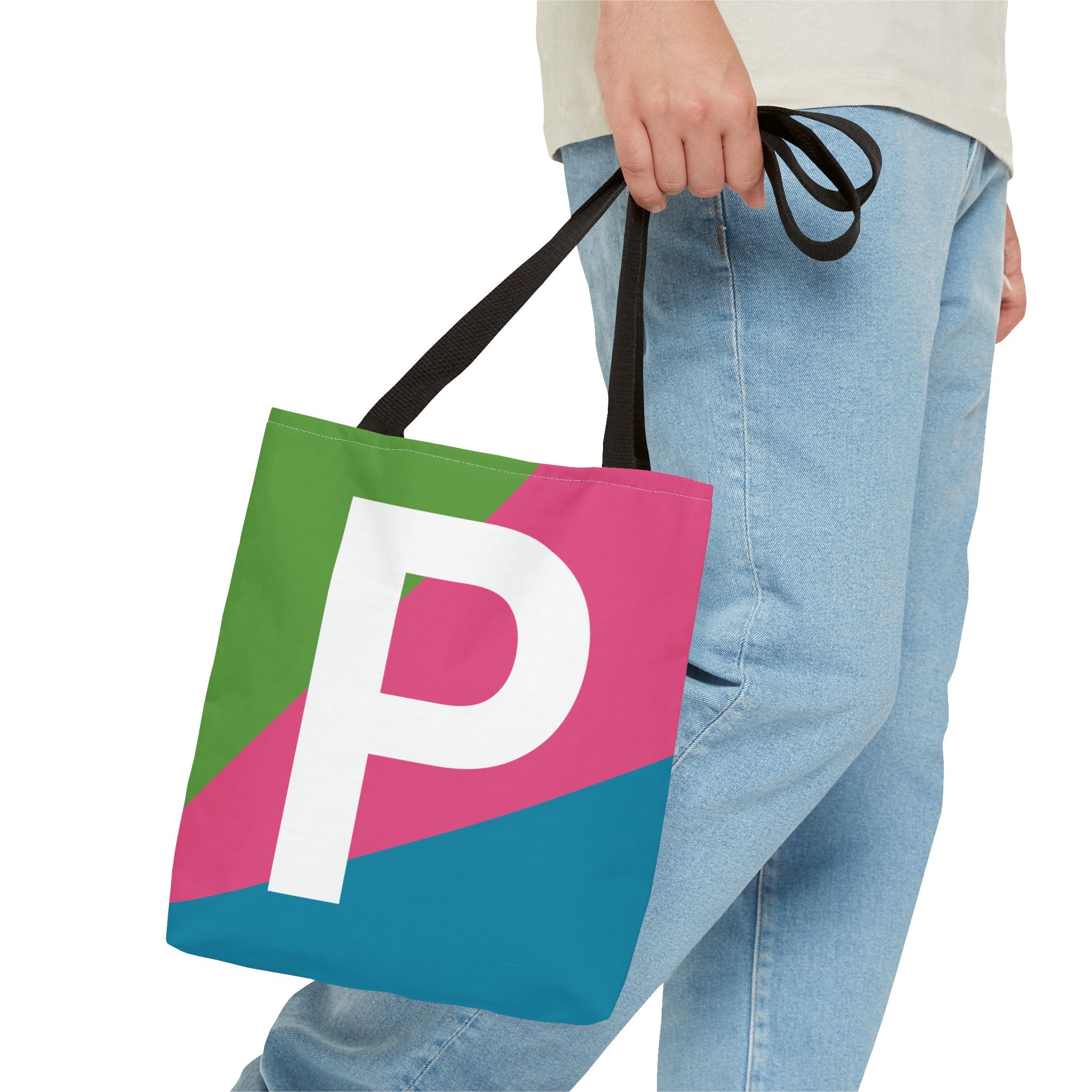 Monogram 'P' Colorblock Tote Bag — Personalized Initial P Shoulder Tote