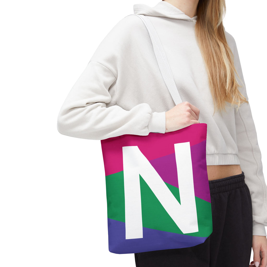 Monogram 'N' Colorblock Tote Bag — Personalized Initial N Shoulder Tote