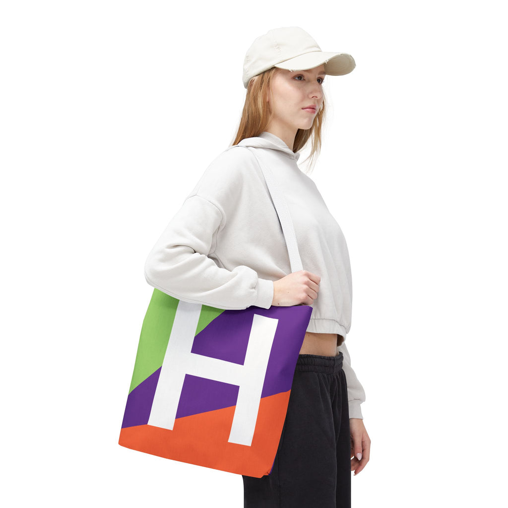 Monogram 'H' Colorblock Tote Bag — Personalized Initial H Shoulder Tote