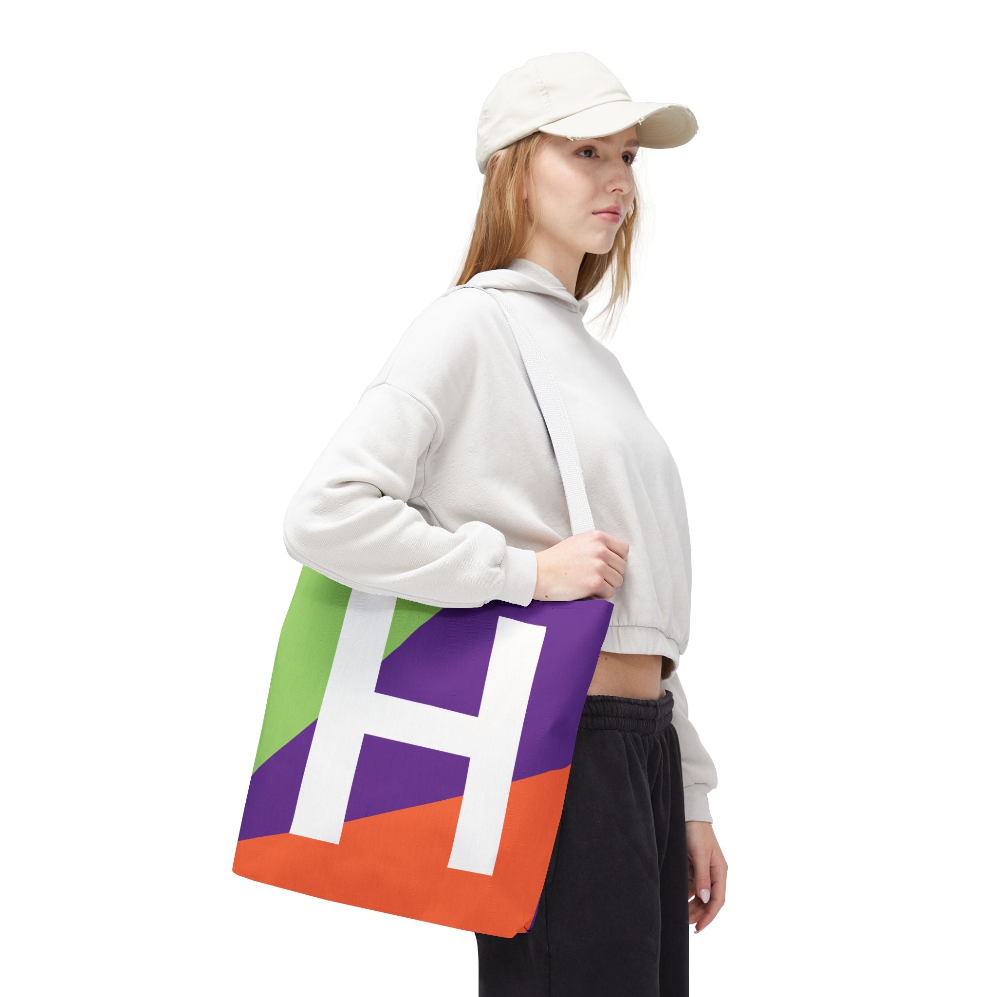 Monogram 'H' Colorblock Tote Bag — Personalized Initial H Shoulder Tote