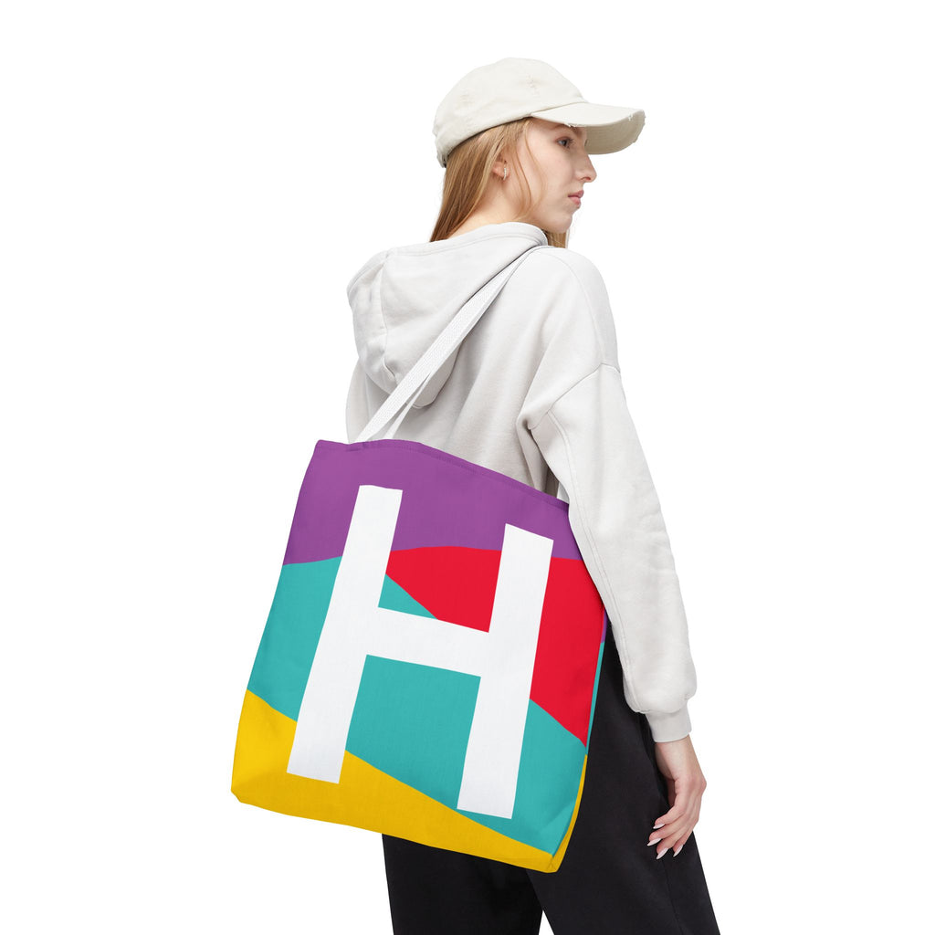Monogram 'H' Colorblock Tote Bag — Personalized Initial H Shoulder Tote