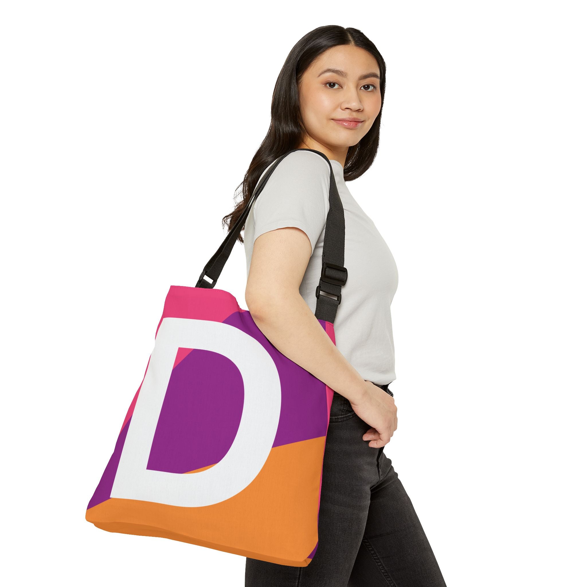 Initial Letter 'D' Colorblock Adjustable Tote Bag — Monogram Alphabet Shoulder Bag