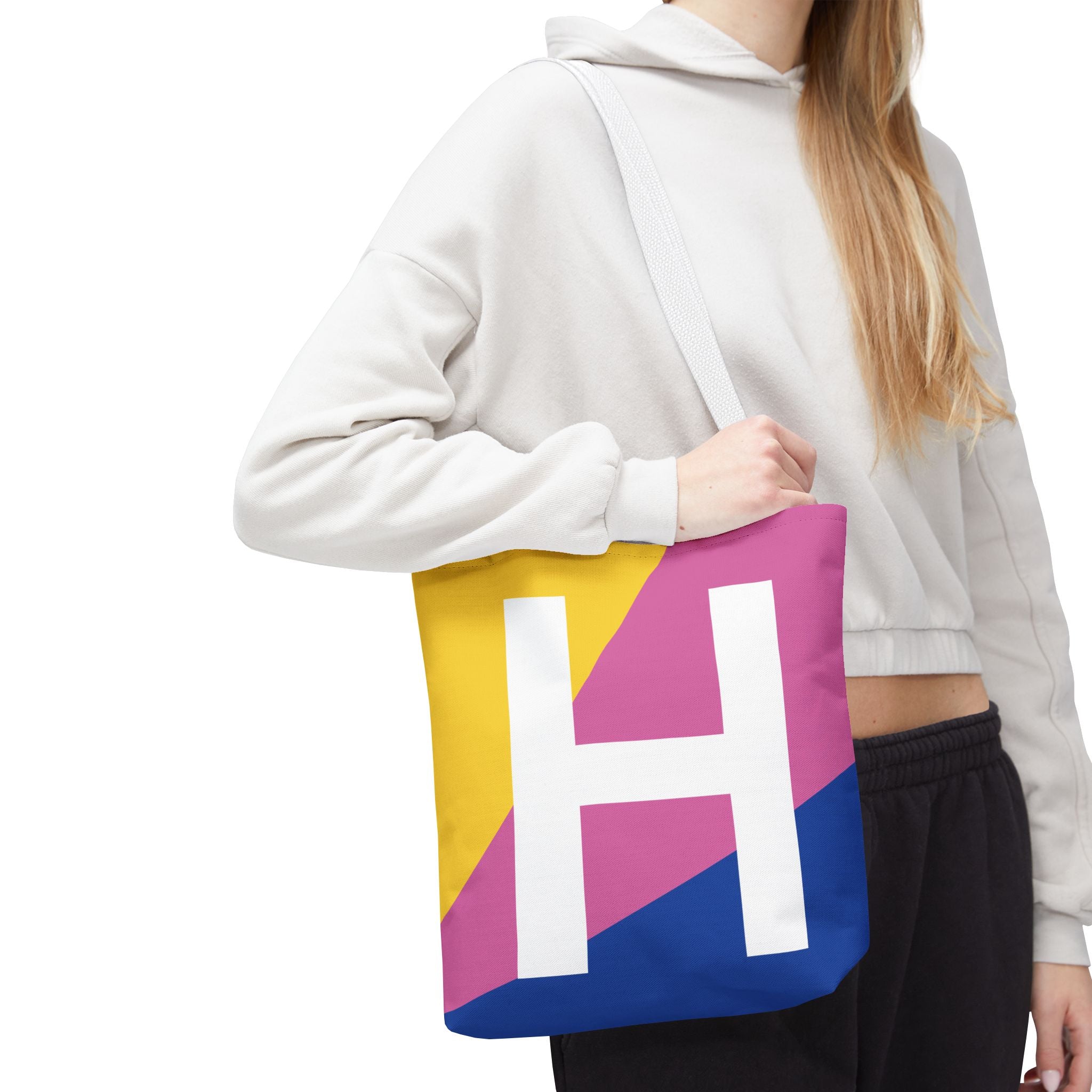 Monogram 'H' Colorblock Tote Bag — Personalized Initial H Shoulder Tote