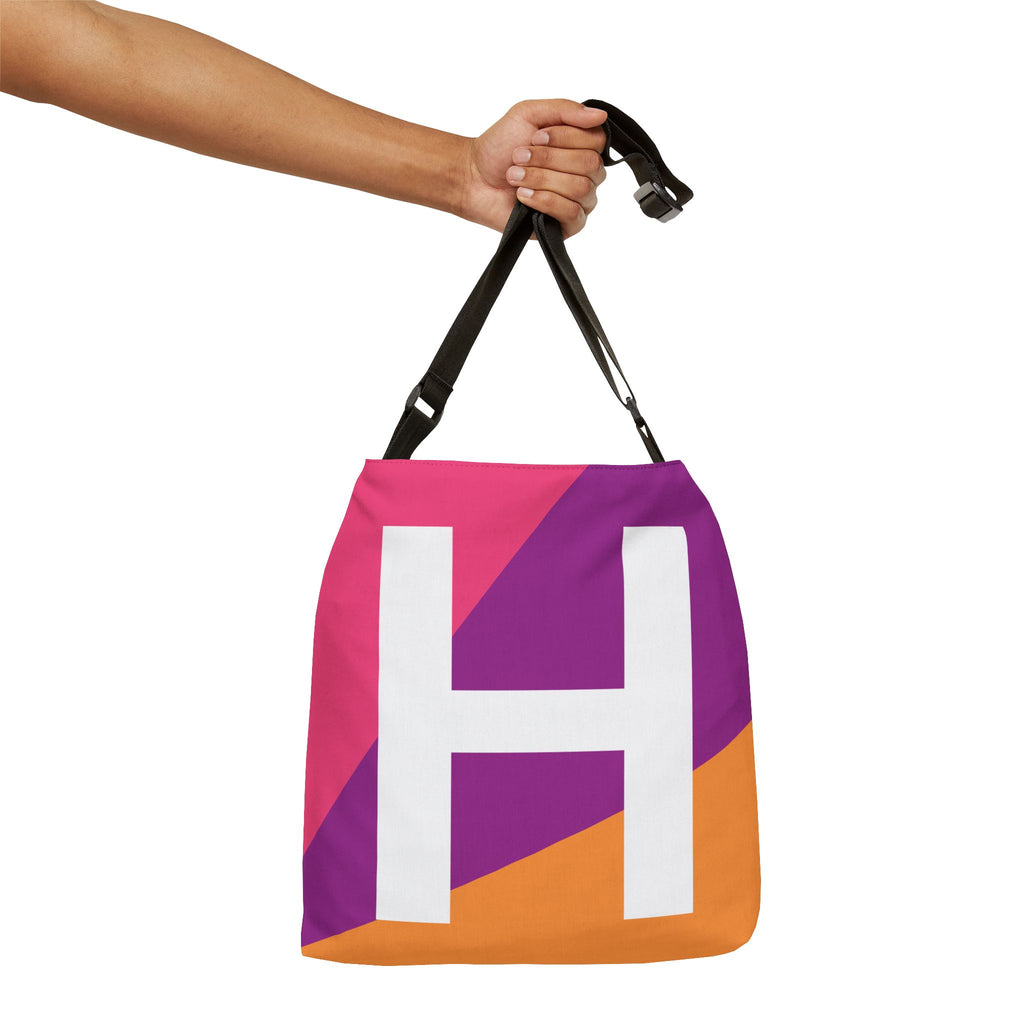 Initial Letter 'H' Colorblock Adjustable Tote Bag — Monogram Alphabet Shoulder Bag