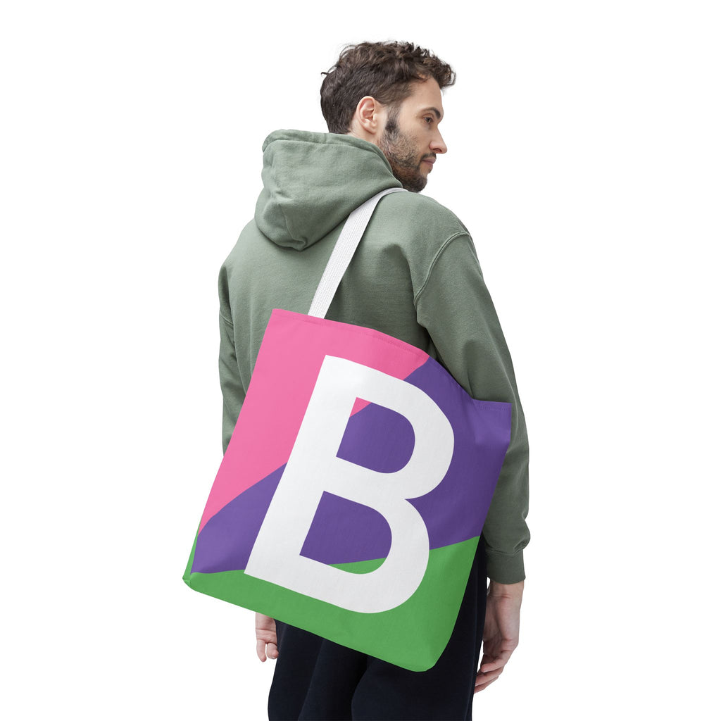 Monogram 'B' Colorblock Tote Bag — Personalized Initial B Shoulder Tote