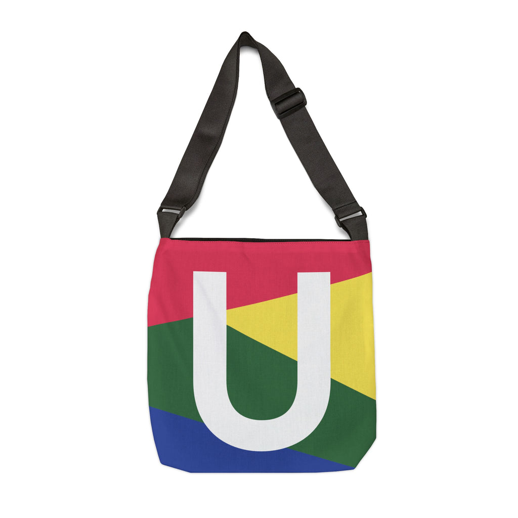 Initial Letter 'U' Colorblock Adjustable Tote Bag — Monogram Alphabet Shoulder Bag