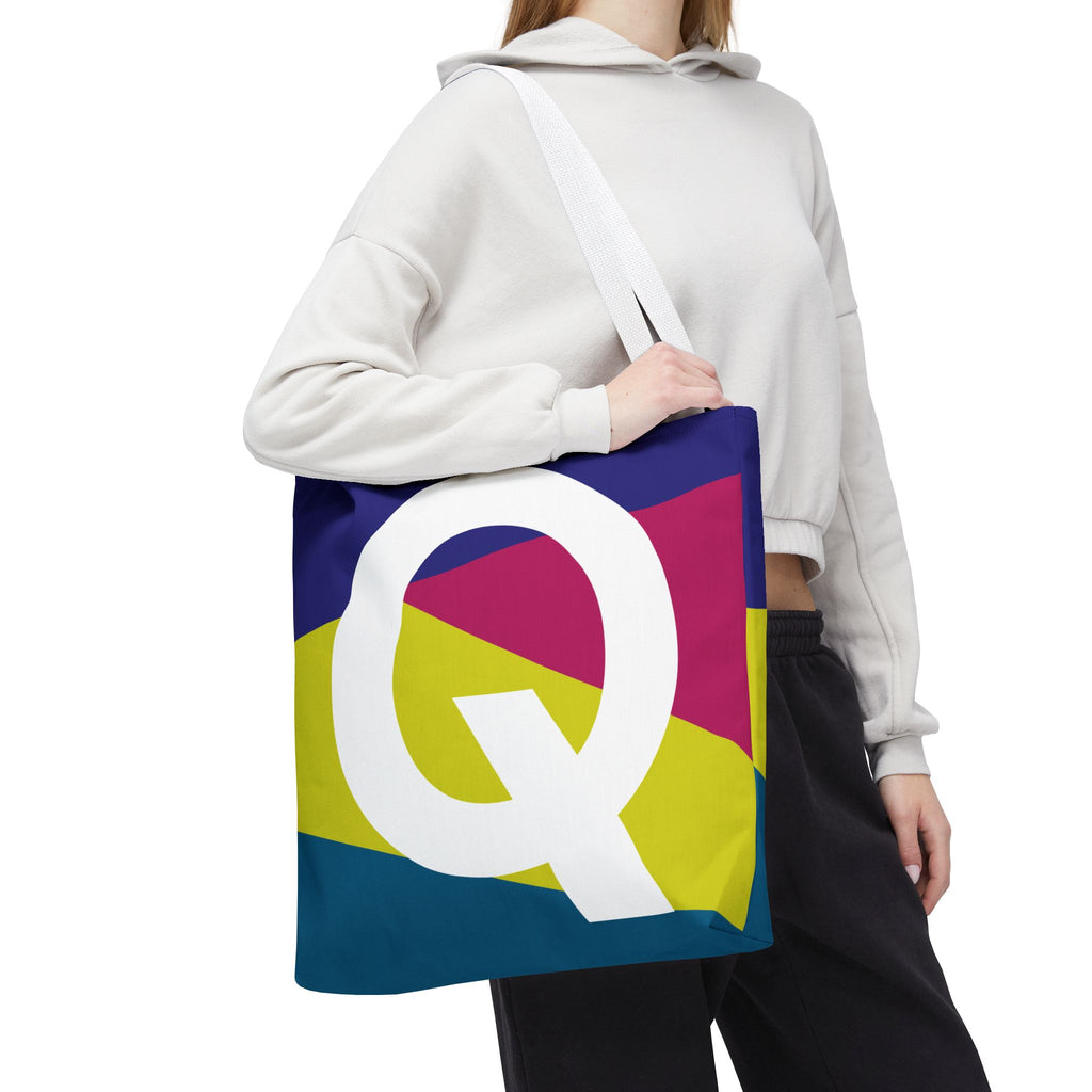 Monogram 'Q' Colorblock Tote Bag — Personalized Initial Q Shoulder Tote