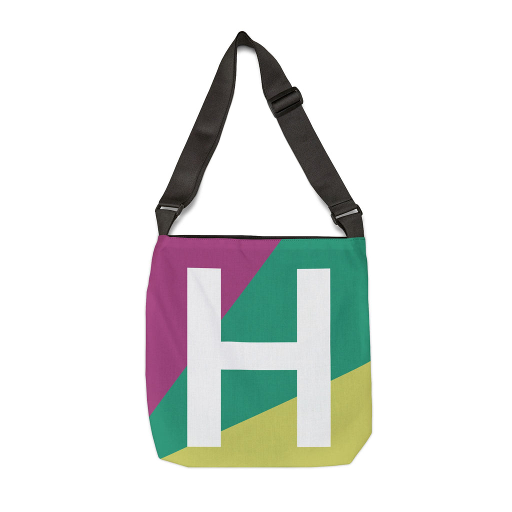Initial Letter 'H' Colorblock Adjustable Tote Bag — Monogram Alphabet Shoulder Bag