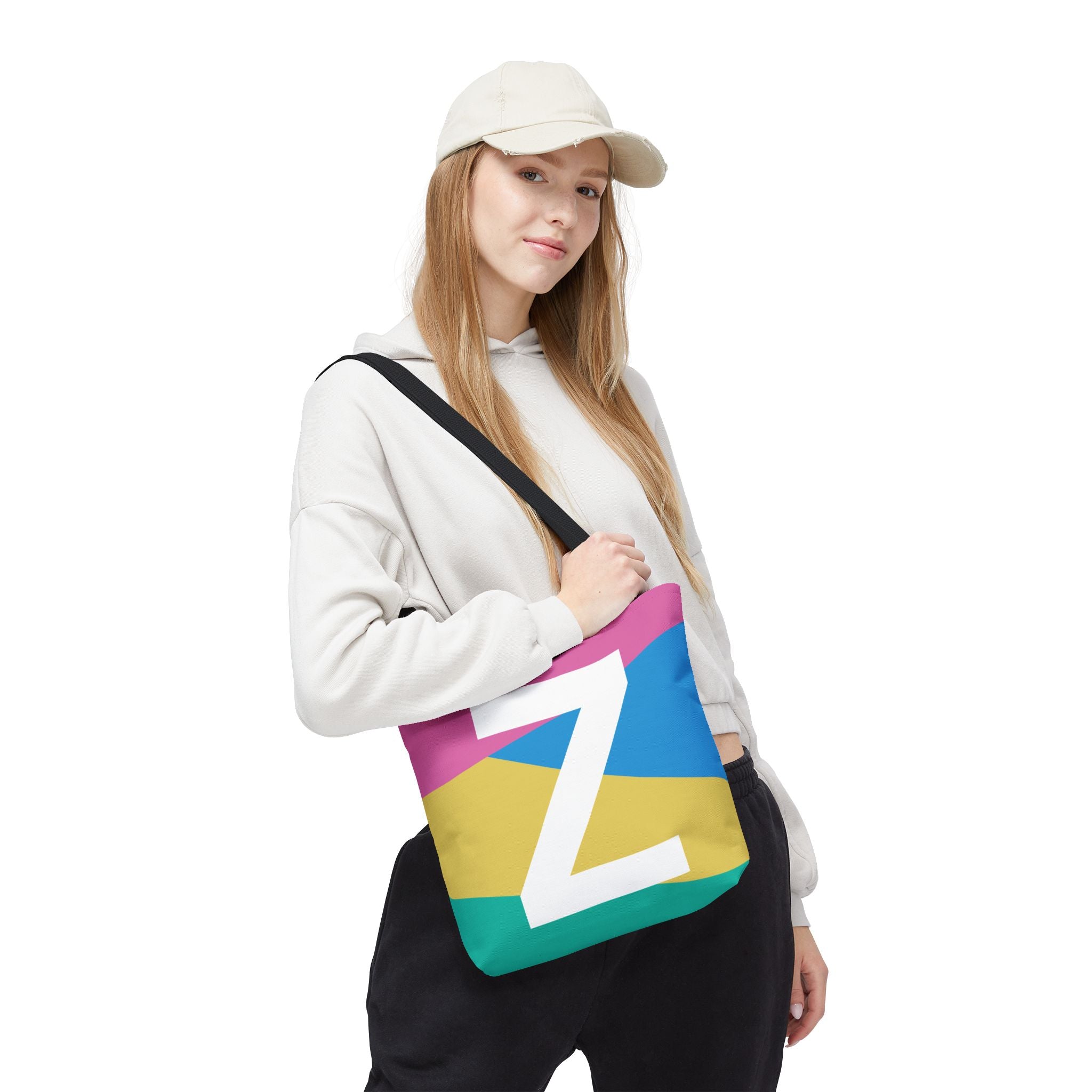 Monogram 'Z' Colorblock Tote Bag — Personalized Initial Z Shoulder Tote