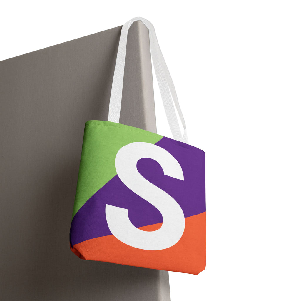 Monogram 'S' Colorblock Tote Bag — Personalized Initial S Shoulder Tote