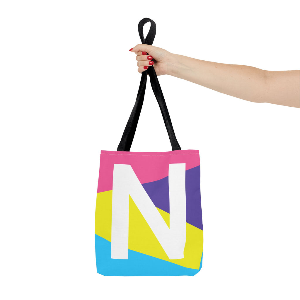 Monogram 'N' Colorblock Tote Bag — Personalized Initial N Shoulder Tote