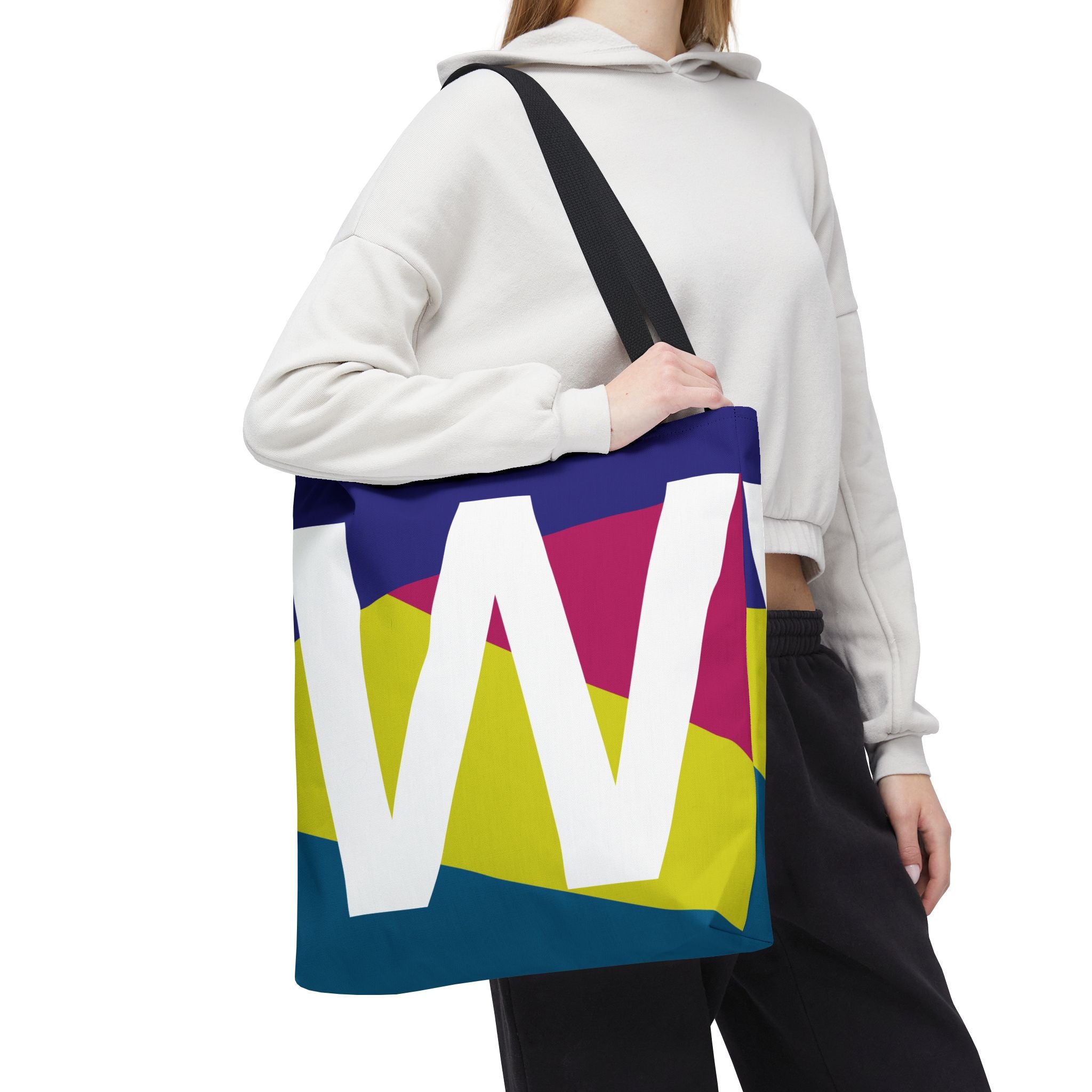 Monogram 'W' Colorblock Tote Bag — Personalized Initial W Shoulder Tote