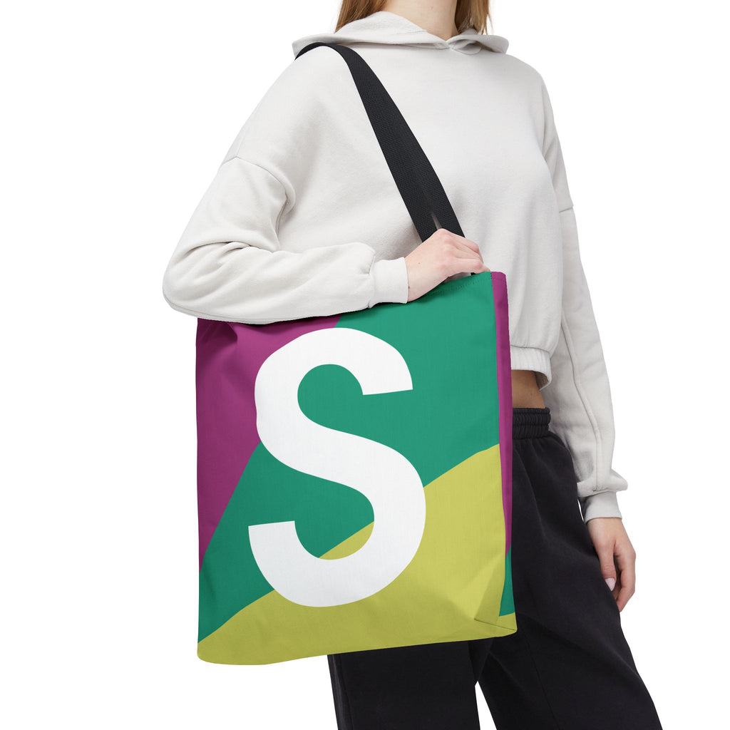Monogram 'S' Colorblock Tote Bag — Personalized Initial S Shoulder Tote