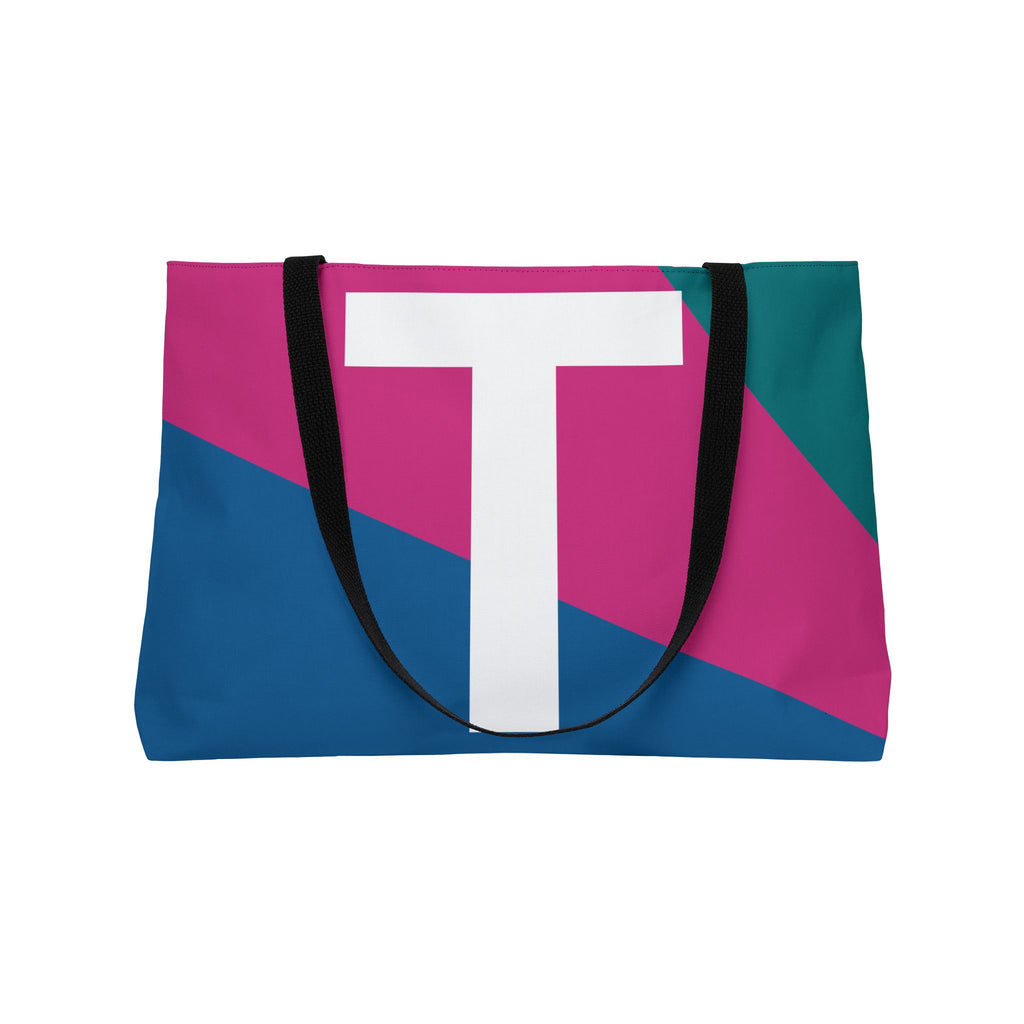 Personalized 'T' Colorblock Tote Bag — Monogram Weekender Tote