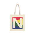 Initial N Colorblock Canvas Tote Bag — Monogram Letter N Reusable Grocery Tote