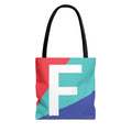 Monogram 'F' Colorblock Tote Bag — Personalized Initial F Shoulder Tote