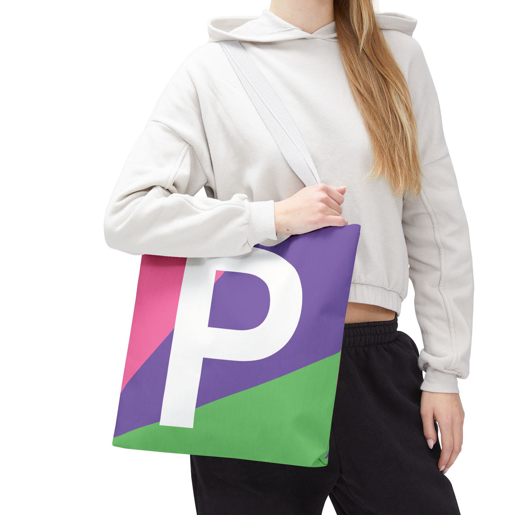 Monogram 'P' Colorblock Tote Bag — Personalized Initial P Shoulder Tote