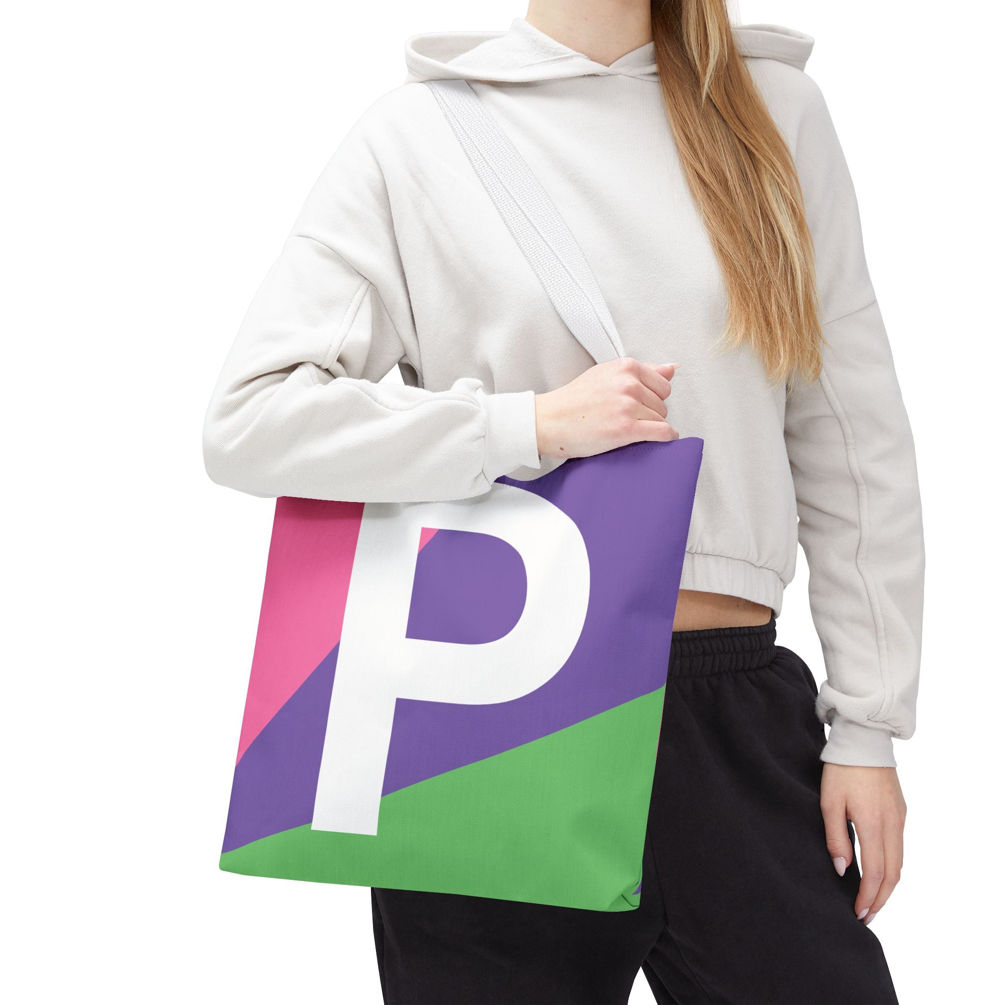 Monogram 'P' Colorblock Tote Bag — Personalized Initial P Shoulder Tote