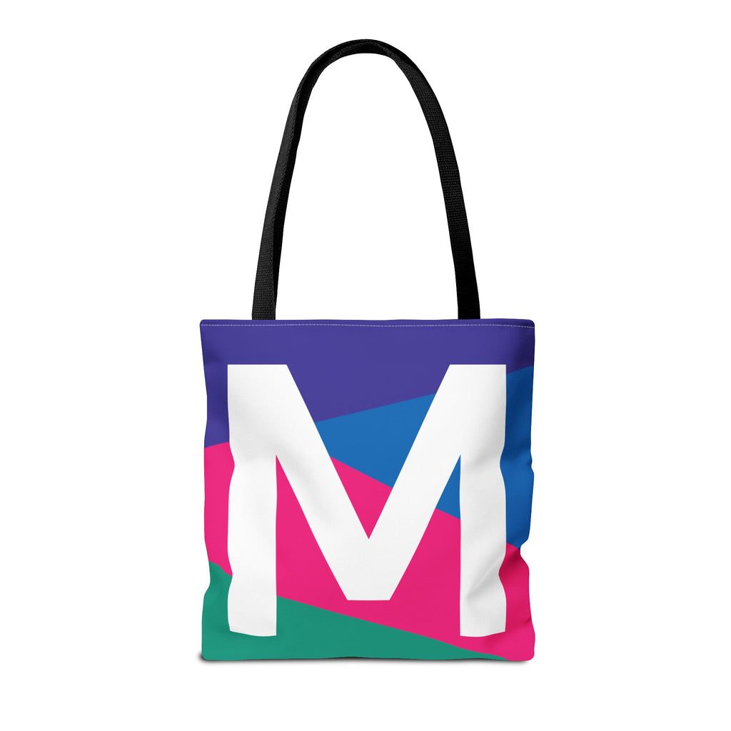 Monogram 'M' Colorblock Tote Bag — Personalized Initial M Shoulder Tote