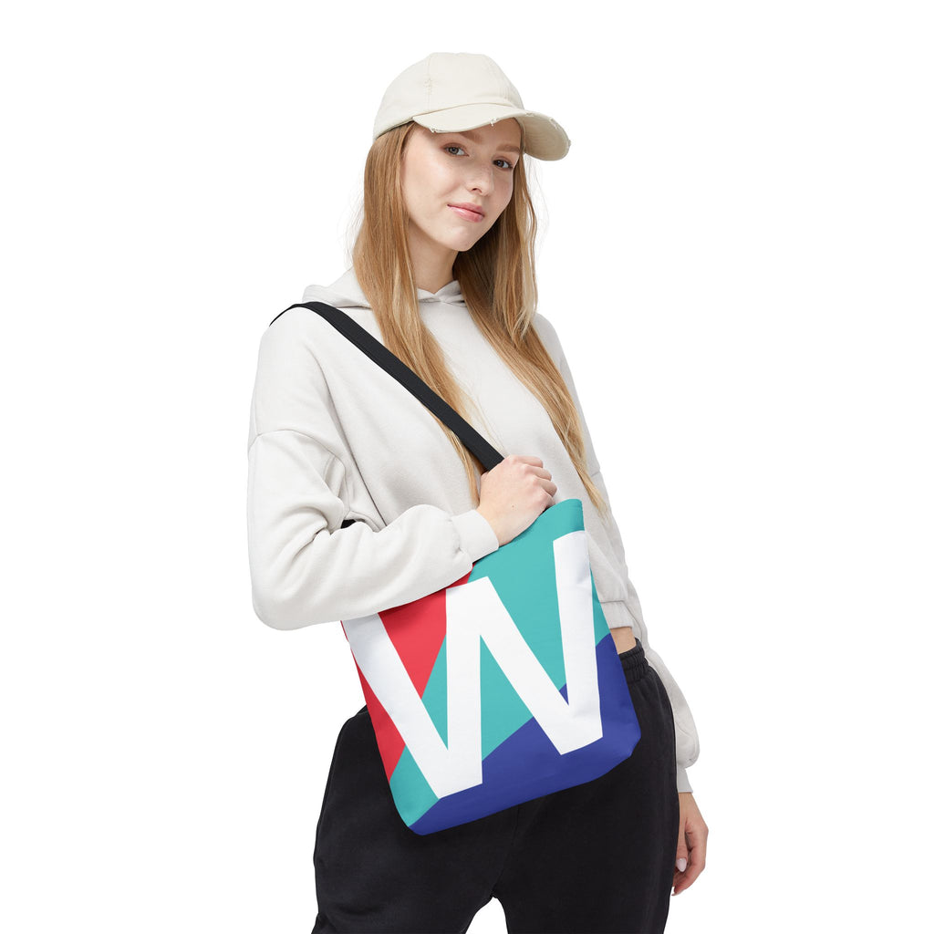 Monogram 'W' Colorblock Tote Bag — Personalized Initial W Shoulder Tote