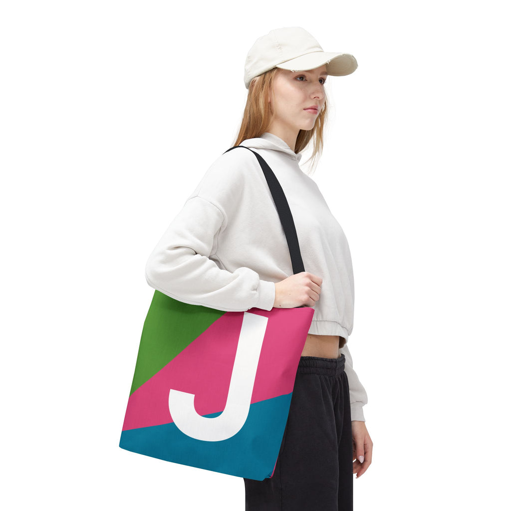 Monogram 'J' Colorblock Tote Bag — Personalized Initial J Shoulder Tote