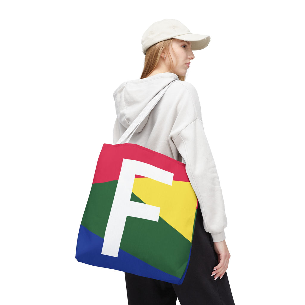 Monogram 'F' Colorblock Tote Bag — Personalized Initial F Shoulder Tote