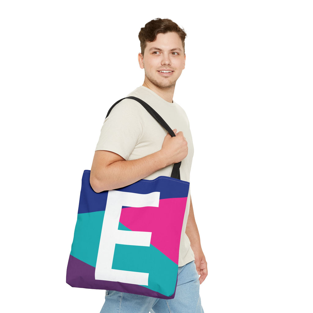 Monogram 'E' Colorblock Tote Bag — Personalized Initial E Shoulder Tote