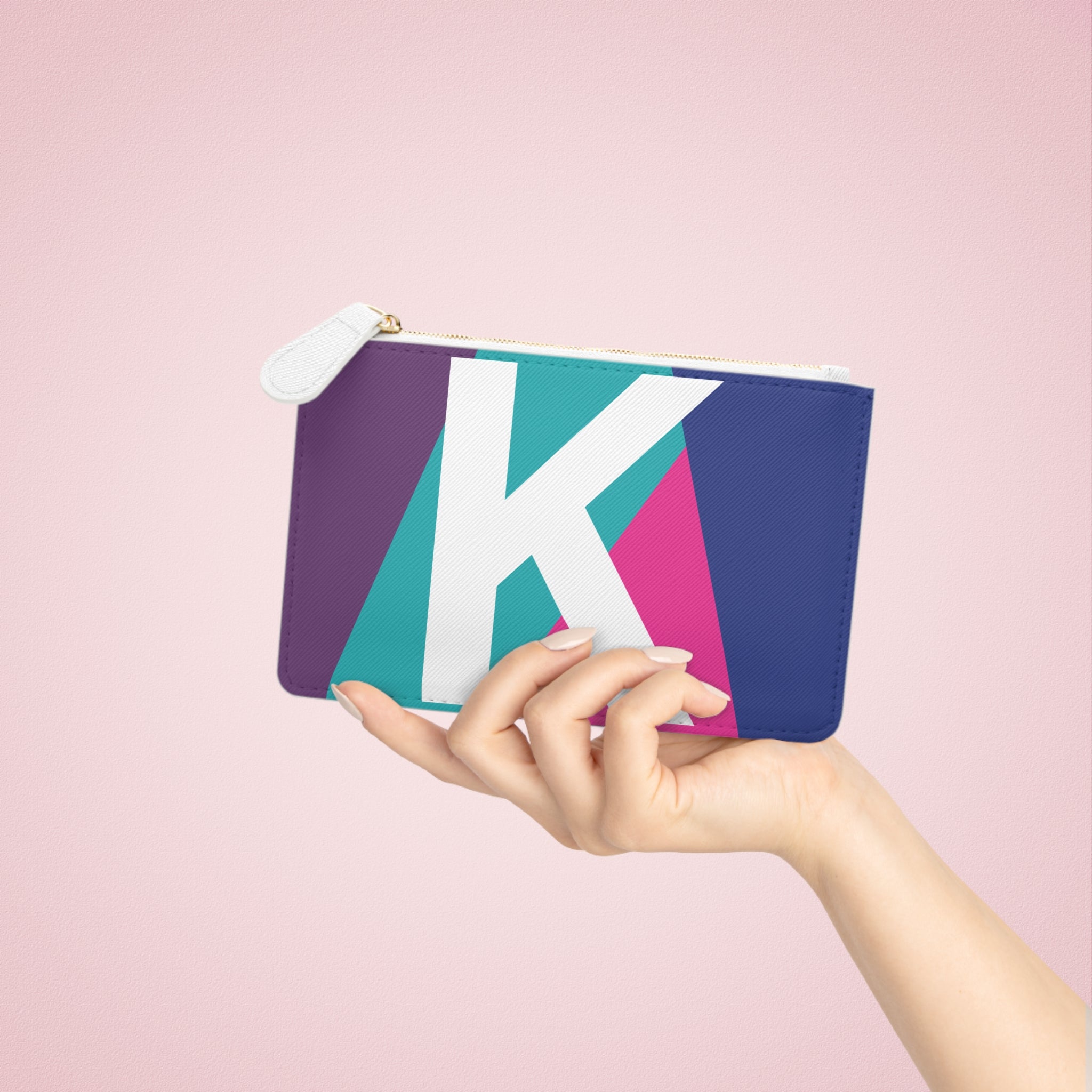 Initial K Mini Clutch — Colorblock Monogram Wristlet Wallet