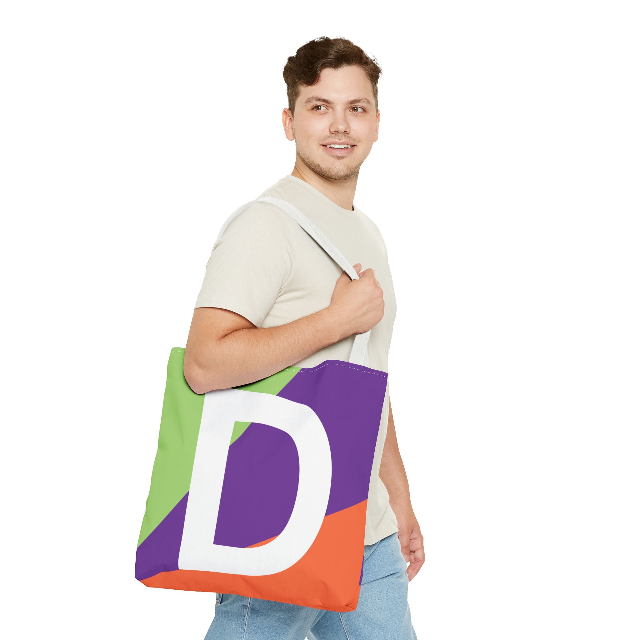 Monogram 'D' Colorblock Tote Bag — Personalized Initial D Shoulder Tote