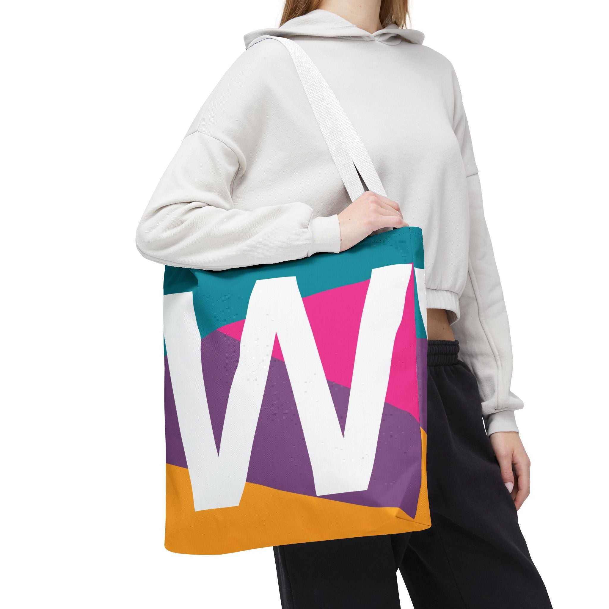 Monogram 'W' Colorblock Tote Bag — Personalized Initial W Shoulder Tote