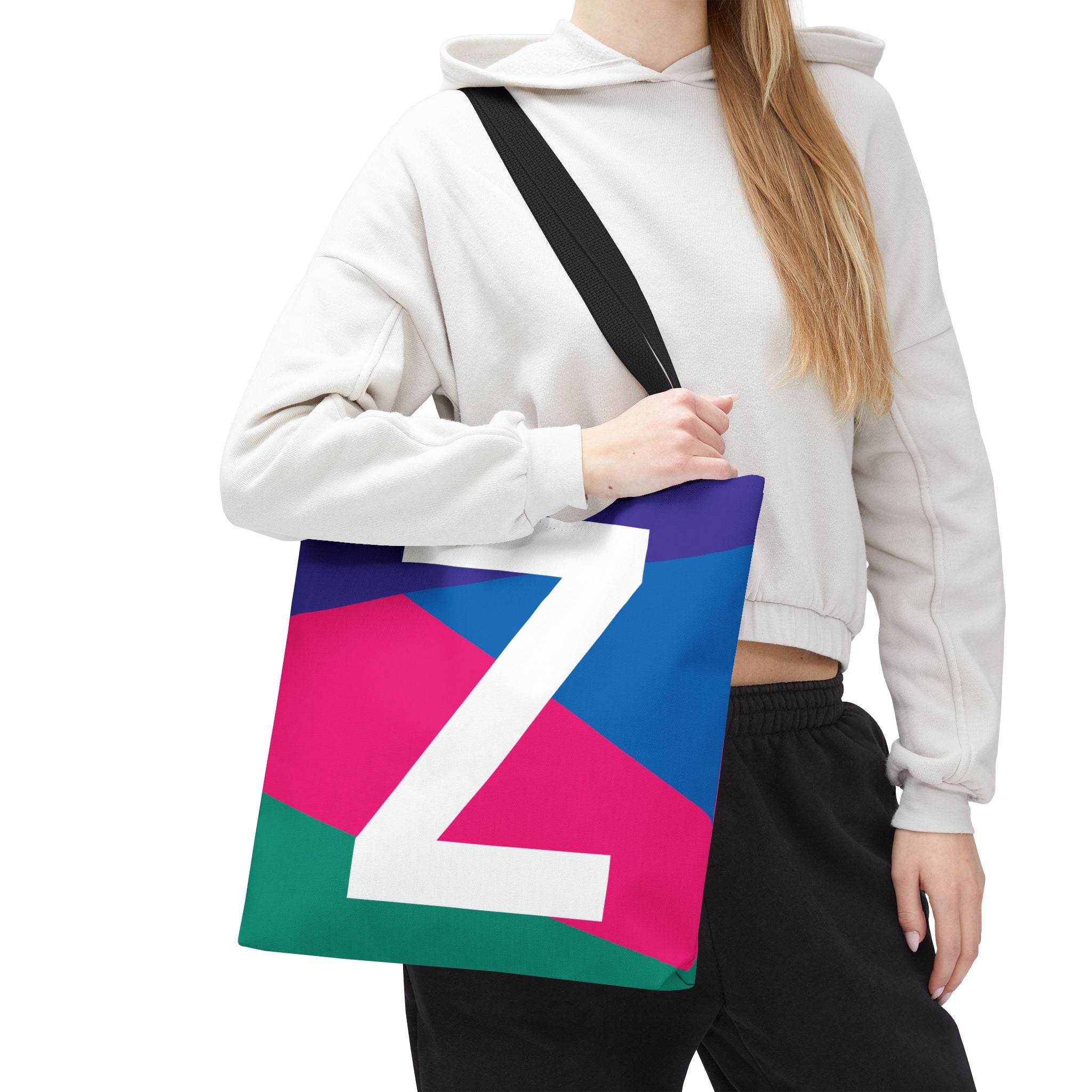 Monogram 'Z' Colorblock Tote Bag — Personalized Initial Z Shoulder Tote