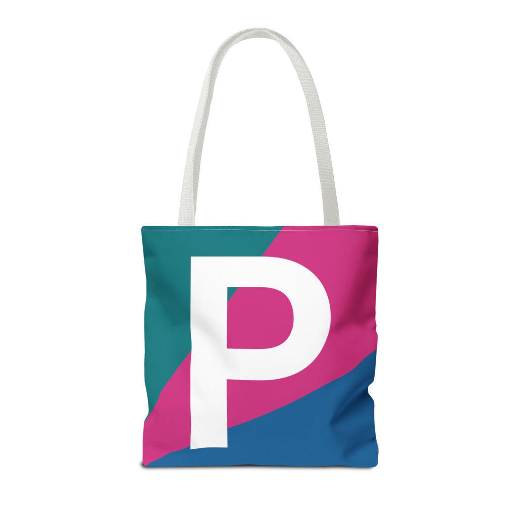 Monogram 'P' Colorblock Tote Bag — Personalized Initial P Shoulder Tote