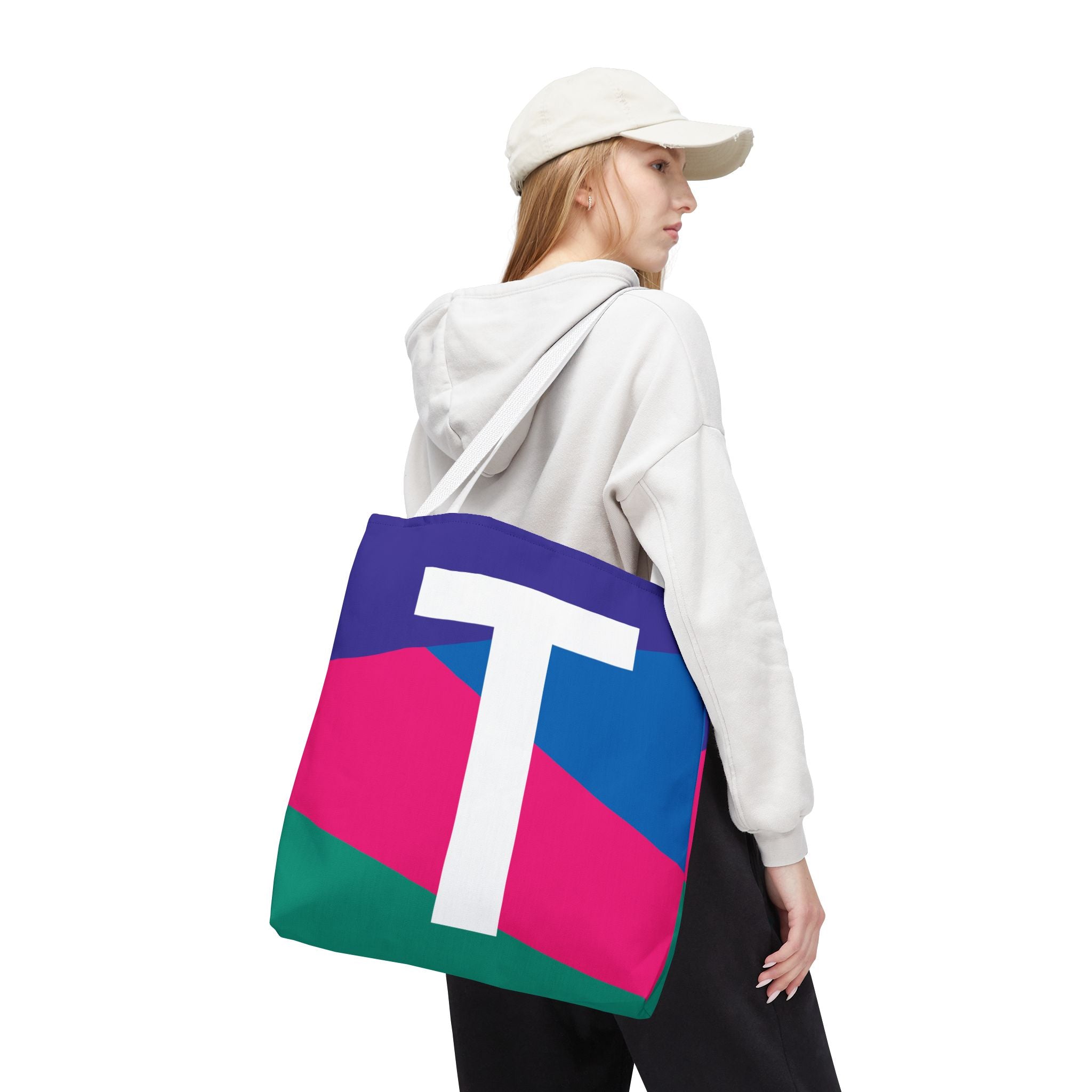 Monogram 'T' Colorblock Tote Bag — Personalized Initial T Shoulder Tote