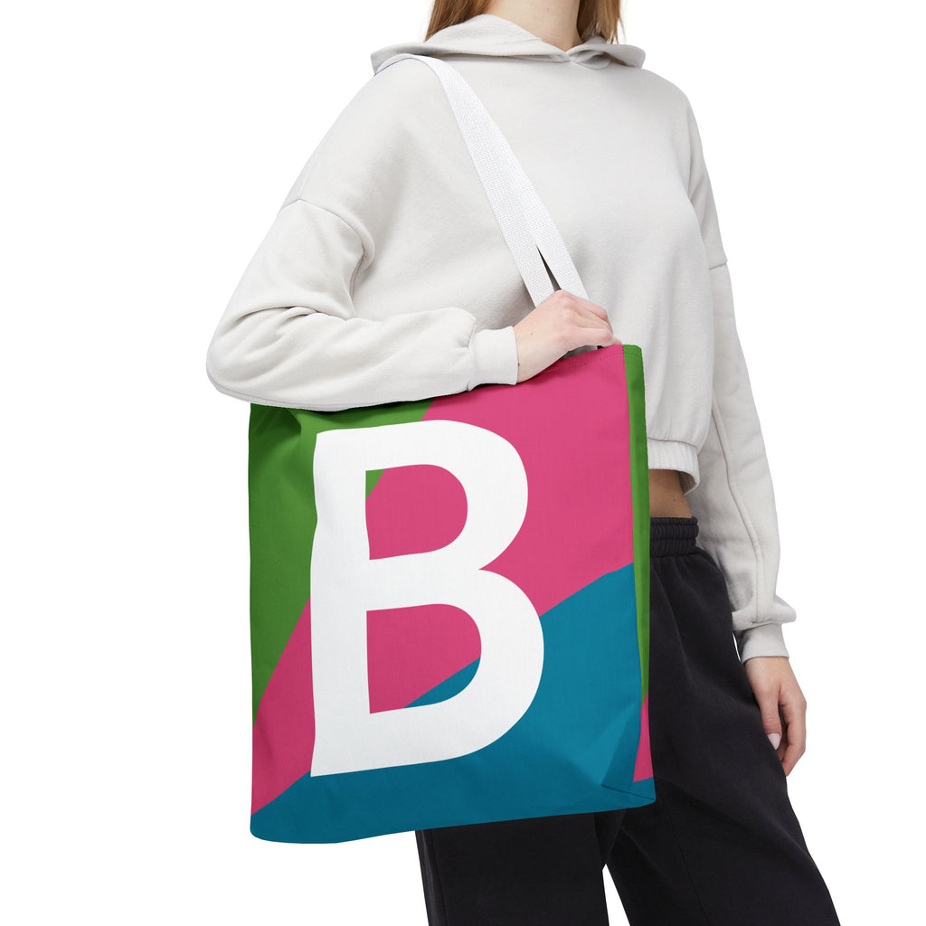 Monogram 'B' Colorblock Tote Bag — Personalized Initial B Shoulder Tote