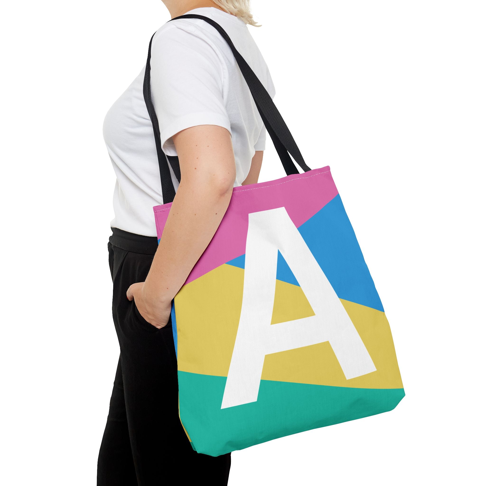 Monogram 'A' Colorblock Tote Bag — Personalized Initial A Shoulder Tote