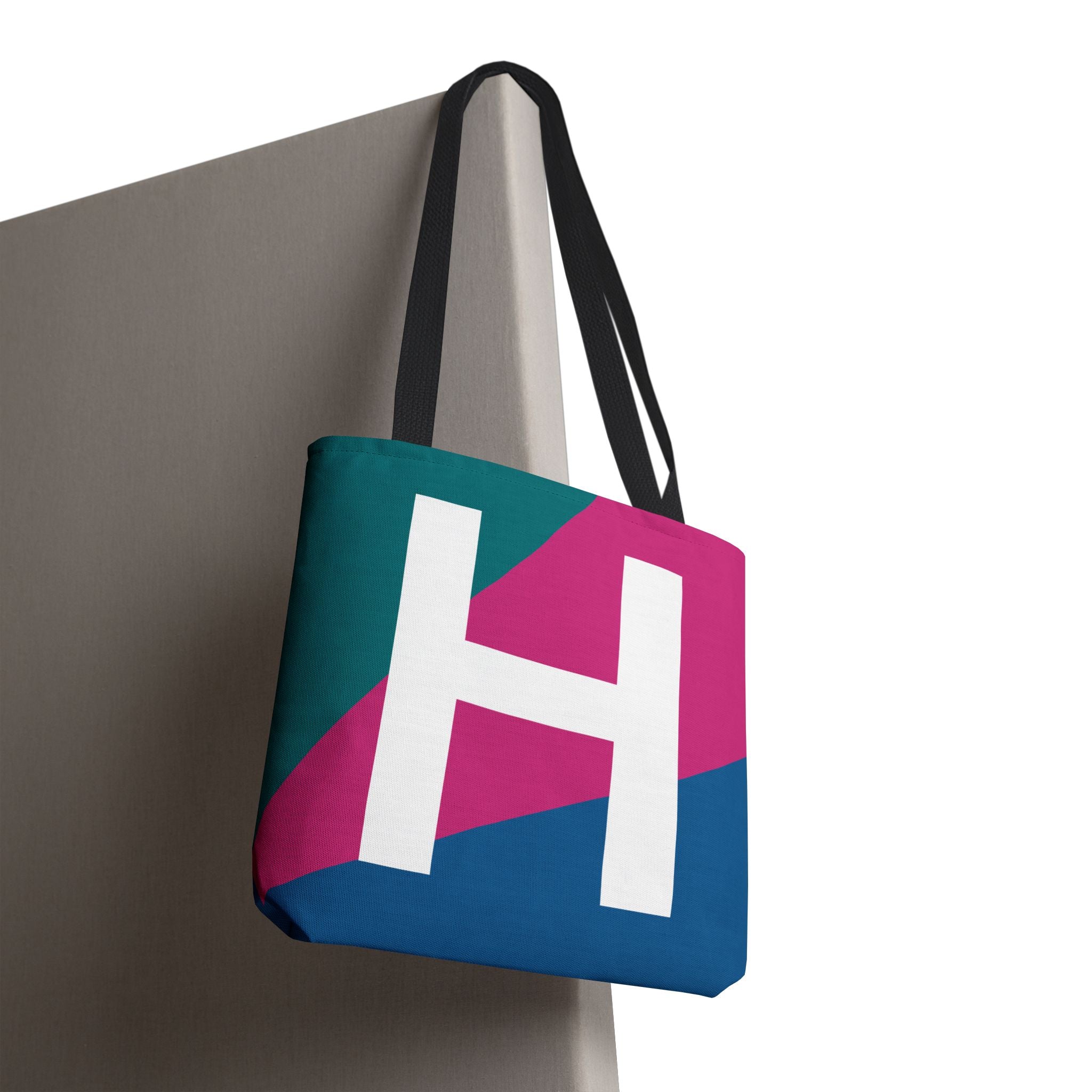 Monogram 'H' Colorblock Tote Bag — Personalized Initial H Shoulder Tote