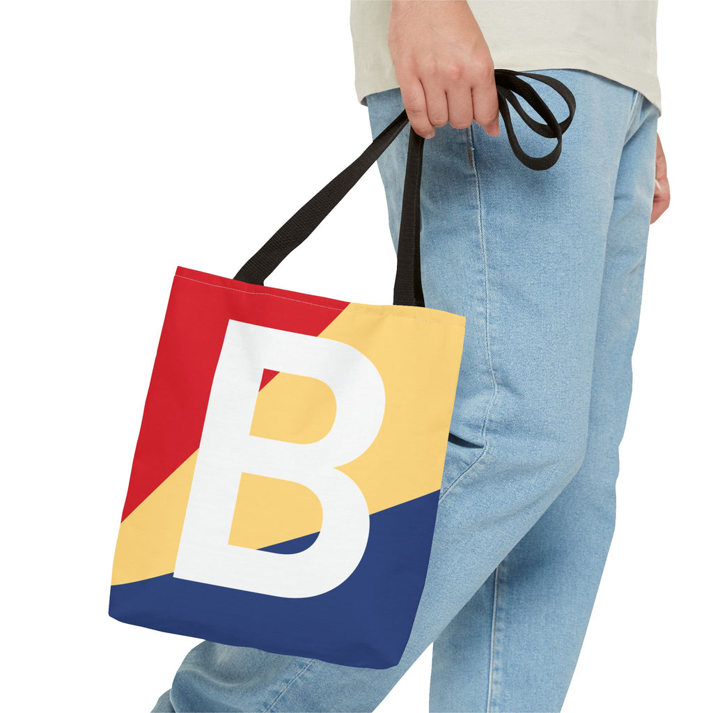 Monogram 'B' Colorblock Tote Bag — Personalized Initial B Shoulder Tote