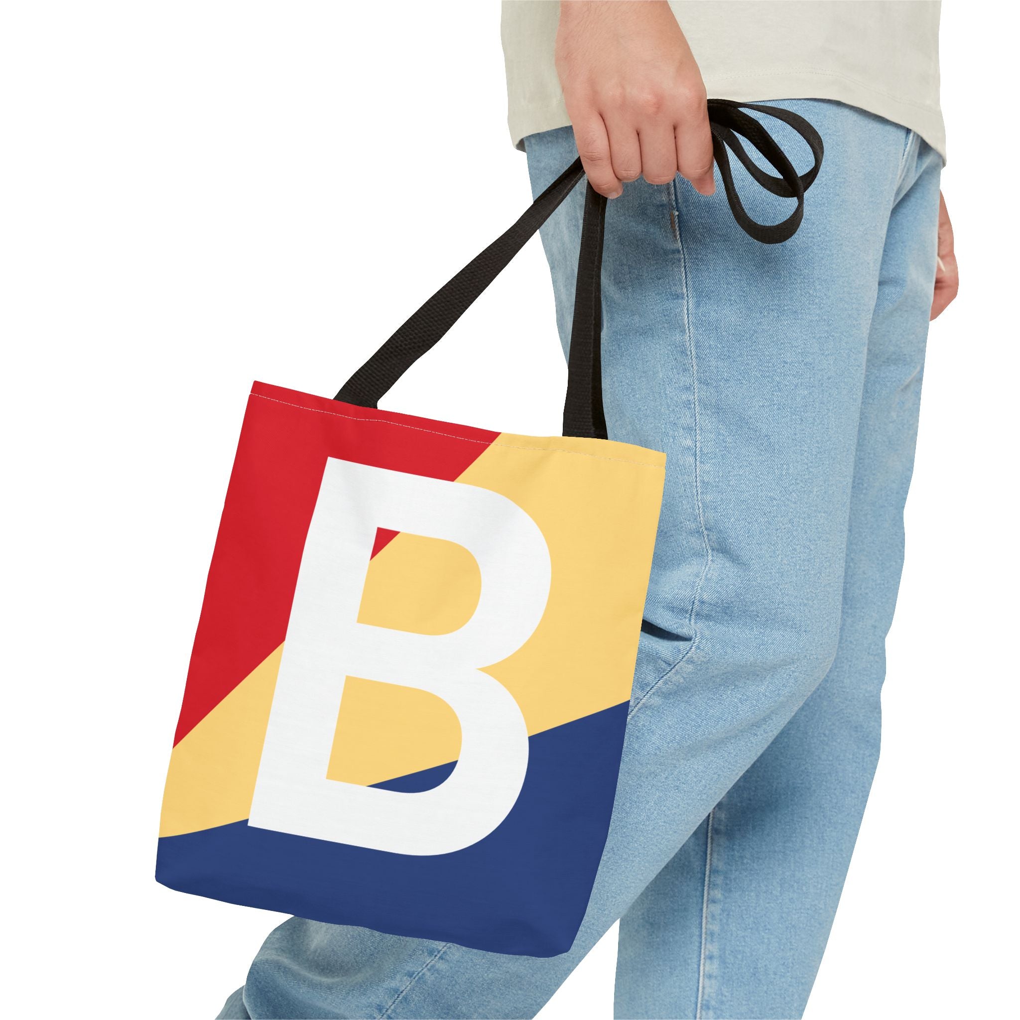 Monogram 'B' Colorblock Tote Bag — Personalized Initial B Shoulder Tote