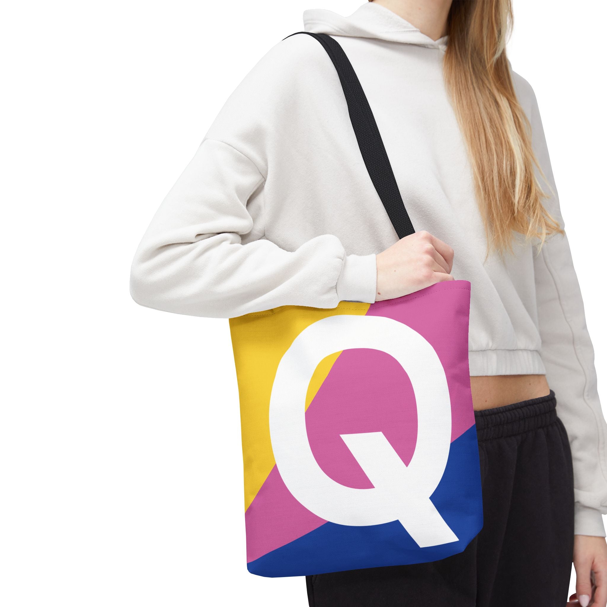 Monogram 'Q' Colorblock Tote Bag — Personalized Initial Q Shoulder Tote