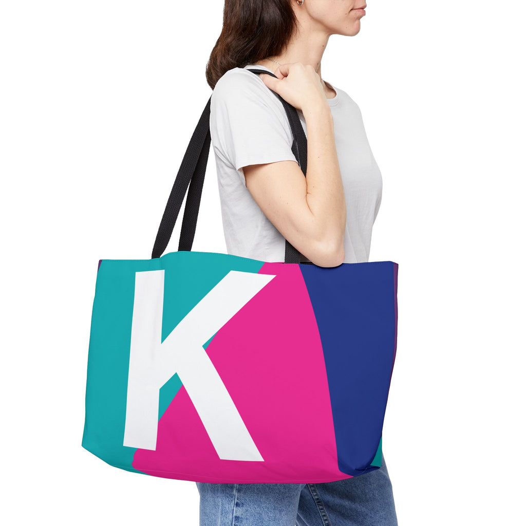 Personalized 'K' Colorblock Tote Bag — Monogram Weekender Tote