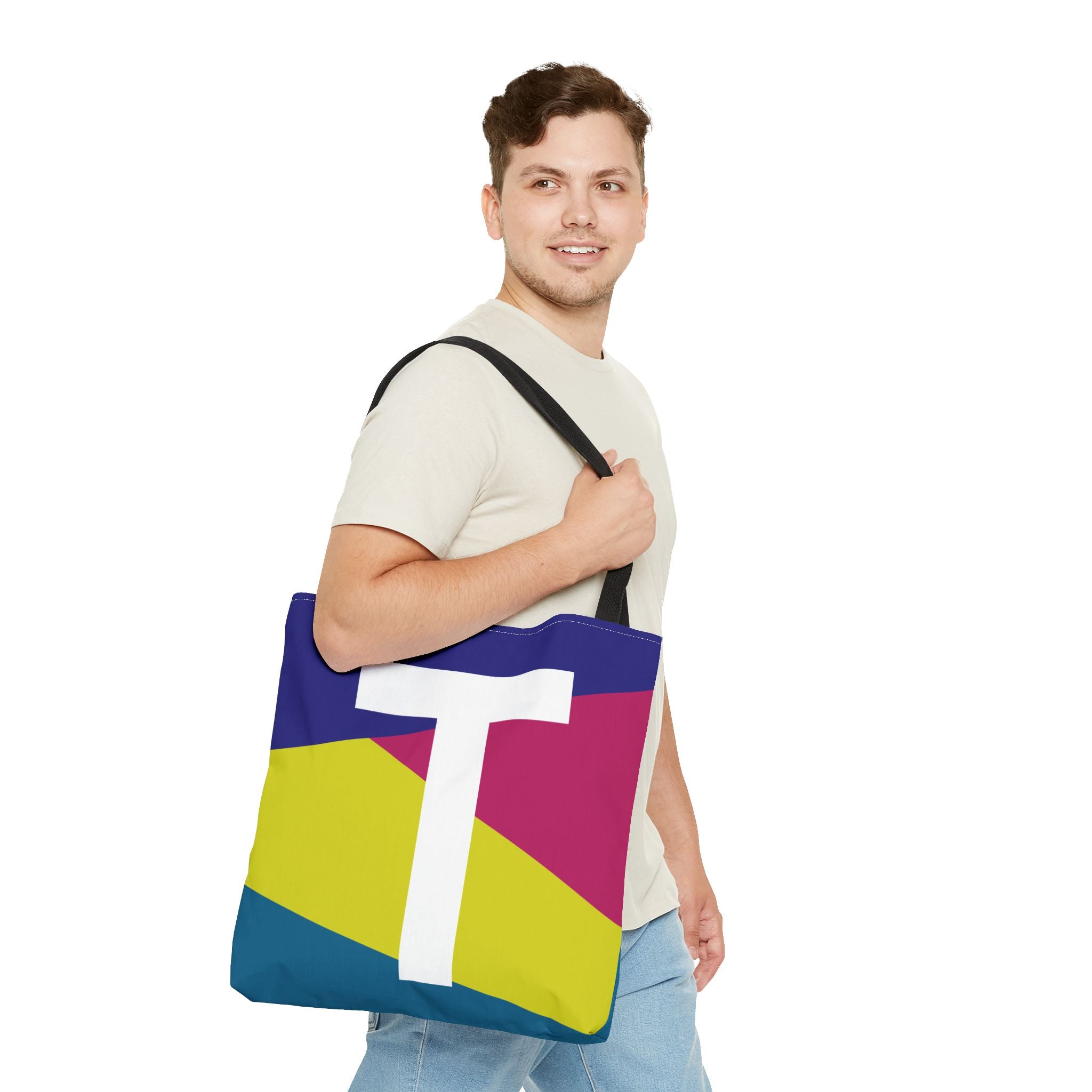 Monogram 'T' Colorblock Tote Bag — Personalized Initial T Shoulder Tote