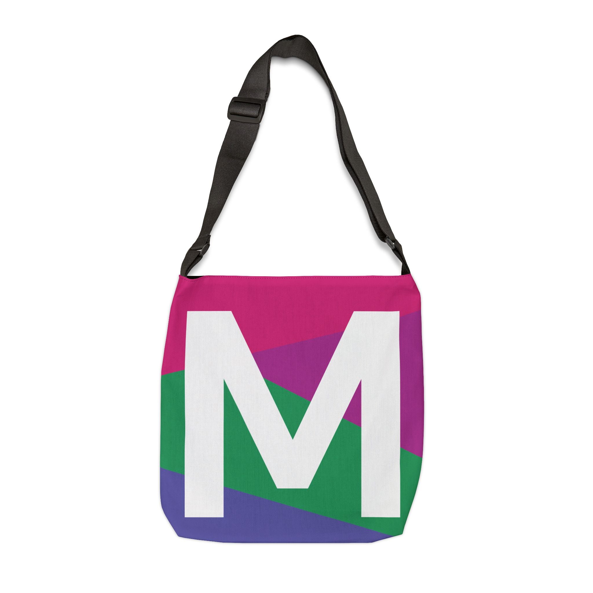 Initial Letter 'M' Colorblock Adjustable Tote Bag — Monogram Alphabet Shoulder Bag