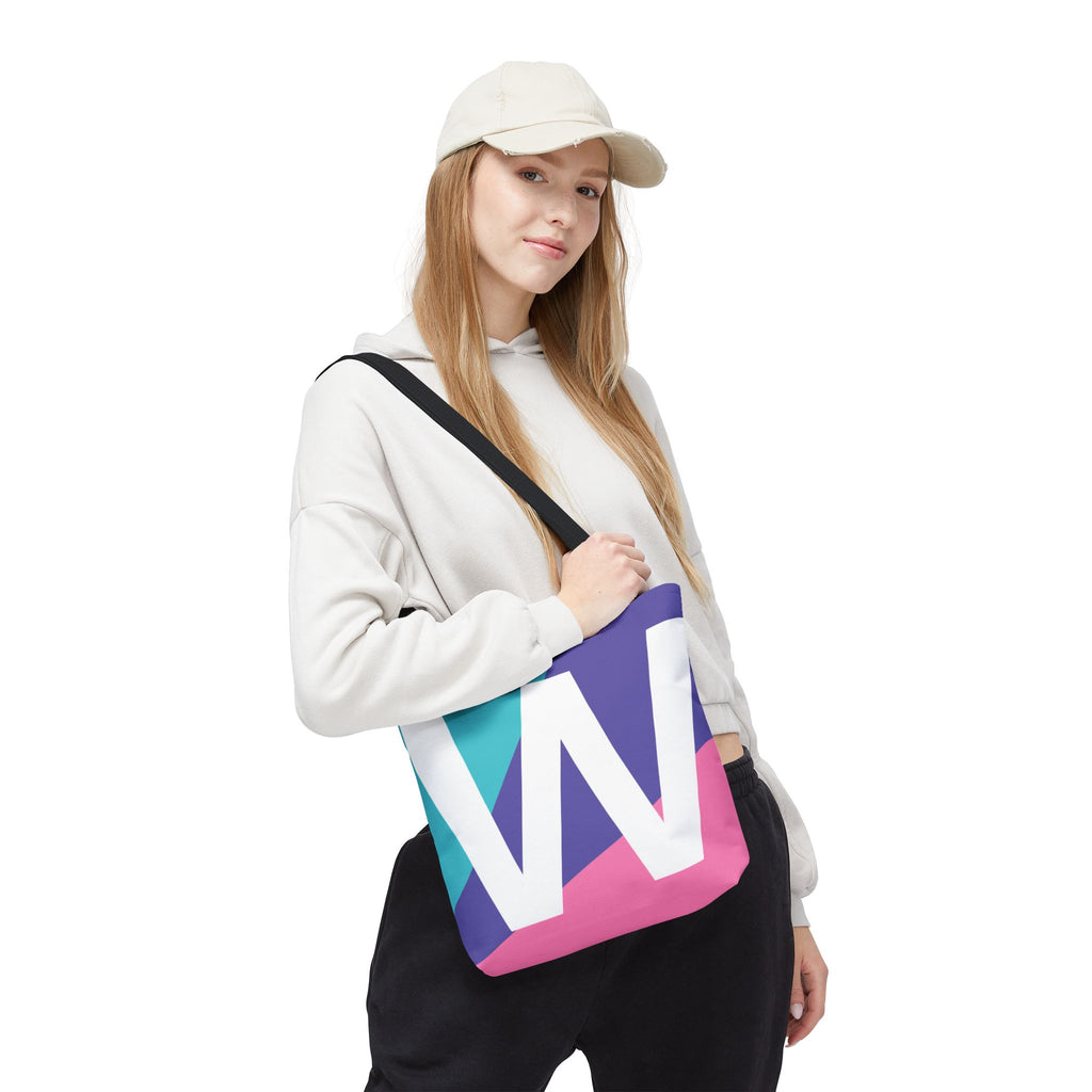 Monogram 'W' Colorblock Tote Bag — Personalized Initial W Shoulder Tote